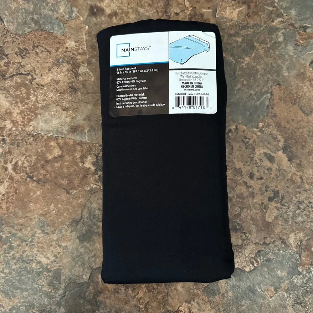 Mainstays 200 Thread Count Flat Sheet Twin Black Cotton Soft